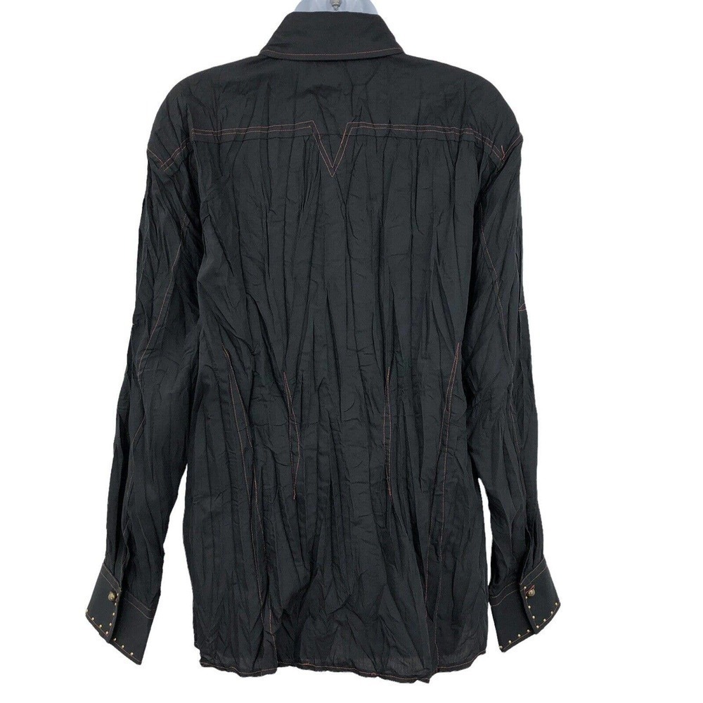 Inserch Men’s Western Crinkle Shirt Size L Black Button Front Beaded Embellished - Picture 2 of 9